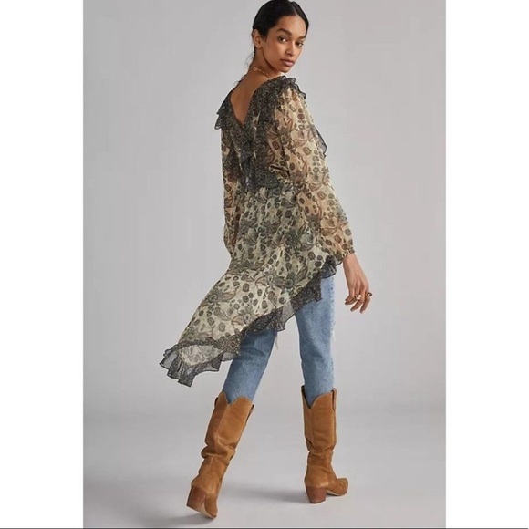 Anthropologie Let Me Be Sheer Femme Maxi Boho Ruffle Hi-Low Tops Size S NWT - Picture 3 of 16